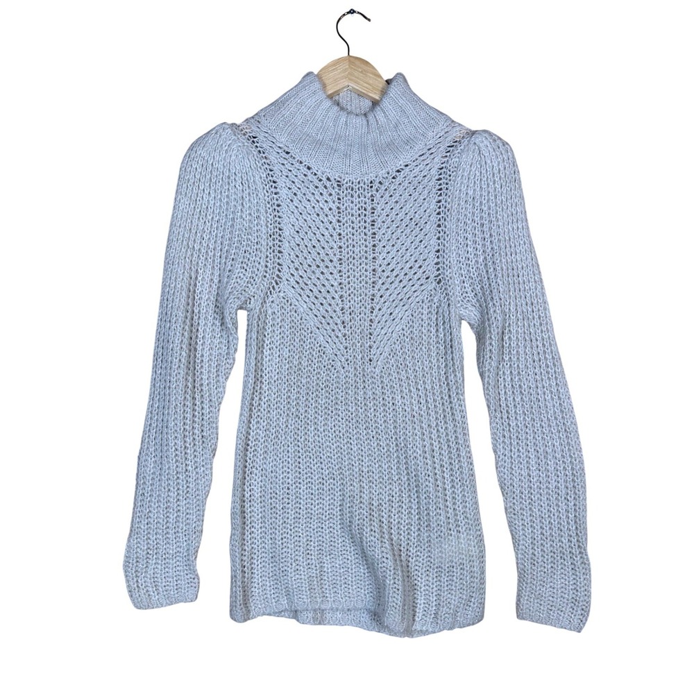 Express Womens Turtleneck Sweater Knit Mesh Detail‎ Long Sleeve Light Gray XS